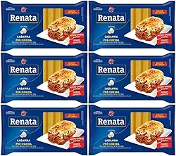 Kit com 6 Pacotes de Massa de Sêmola com Ovos para Lasanha Pré-Cozida de 200g cada - Renata