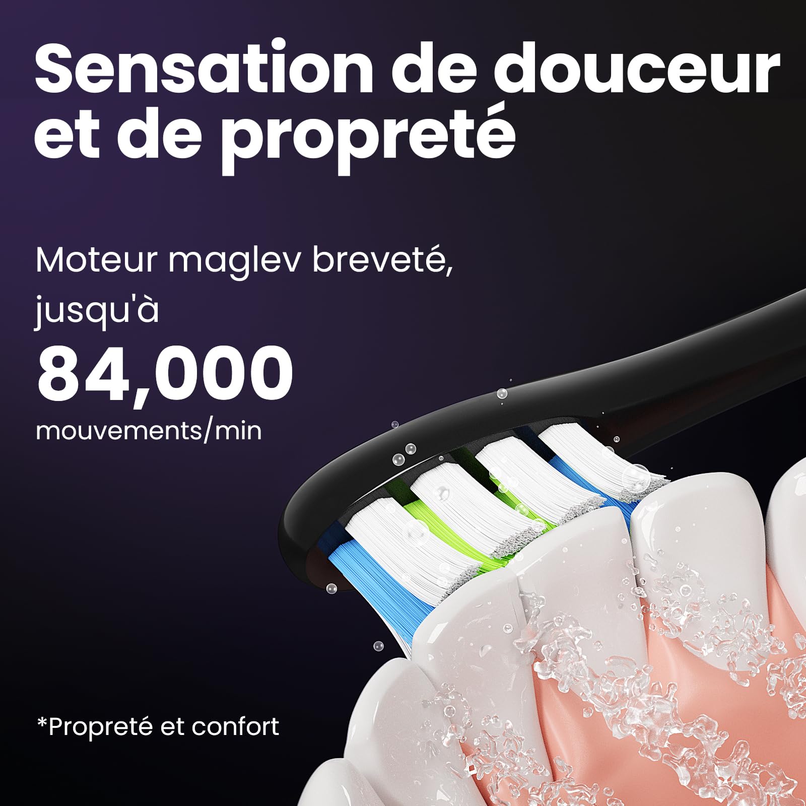 Oclean X Pro Set Brosse à dents électrique, 6 Brosettes et Étui de voyage, 3 Modes et Écran tactile intelligente, Suivi en temps réel, Autonomie 30 jours, Minuteur & Rappel, Set Violet