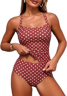 ZAFUL Women's Tankini Swimsuits Tummy Control Swimwear Two Piece Bathing Suits Swim Top with High Waisted Bottom