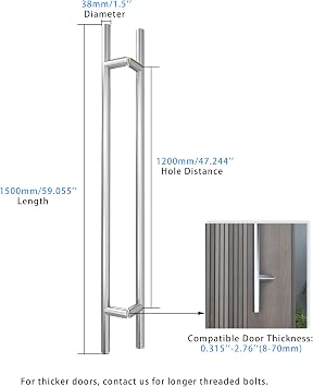 TOGU TG-6022 1500mm / 60 inches Offset Push Pull Door Handle, 304 Stainless Steel Round Bar/Ladder Style/Double-Sided Door Pull, Brushed Stainless Steel Finish