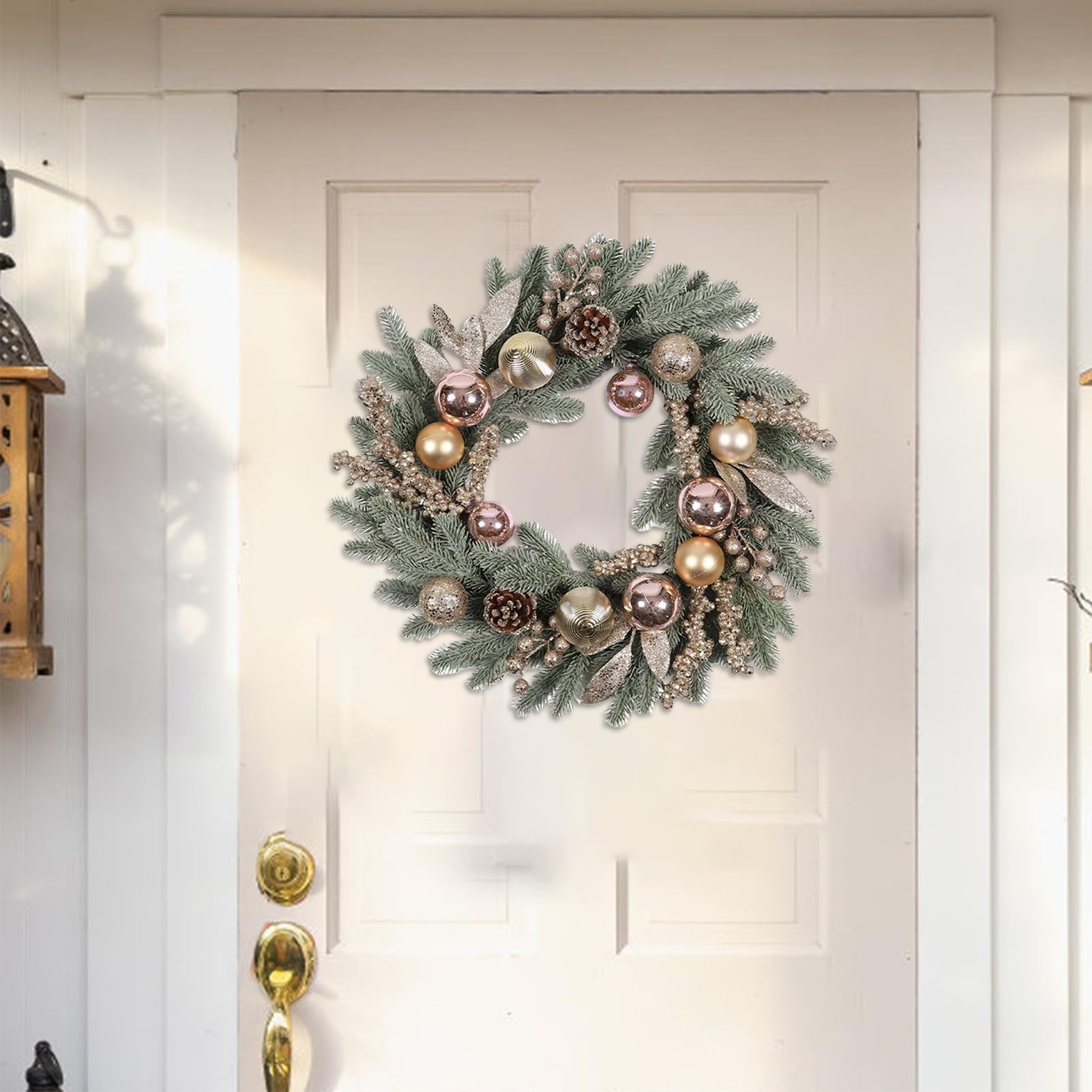 Künstlicher Weihnachtskranz - 20 Zoll Aus Tannenzweigen Mit Kiefernzapfen Ornament | Stilvolle Deko Für Feiertage Wohnzimmer Kamin Fenster Tür Winterhochzeit Party Innen Außenbereich