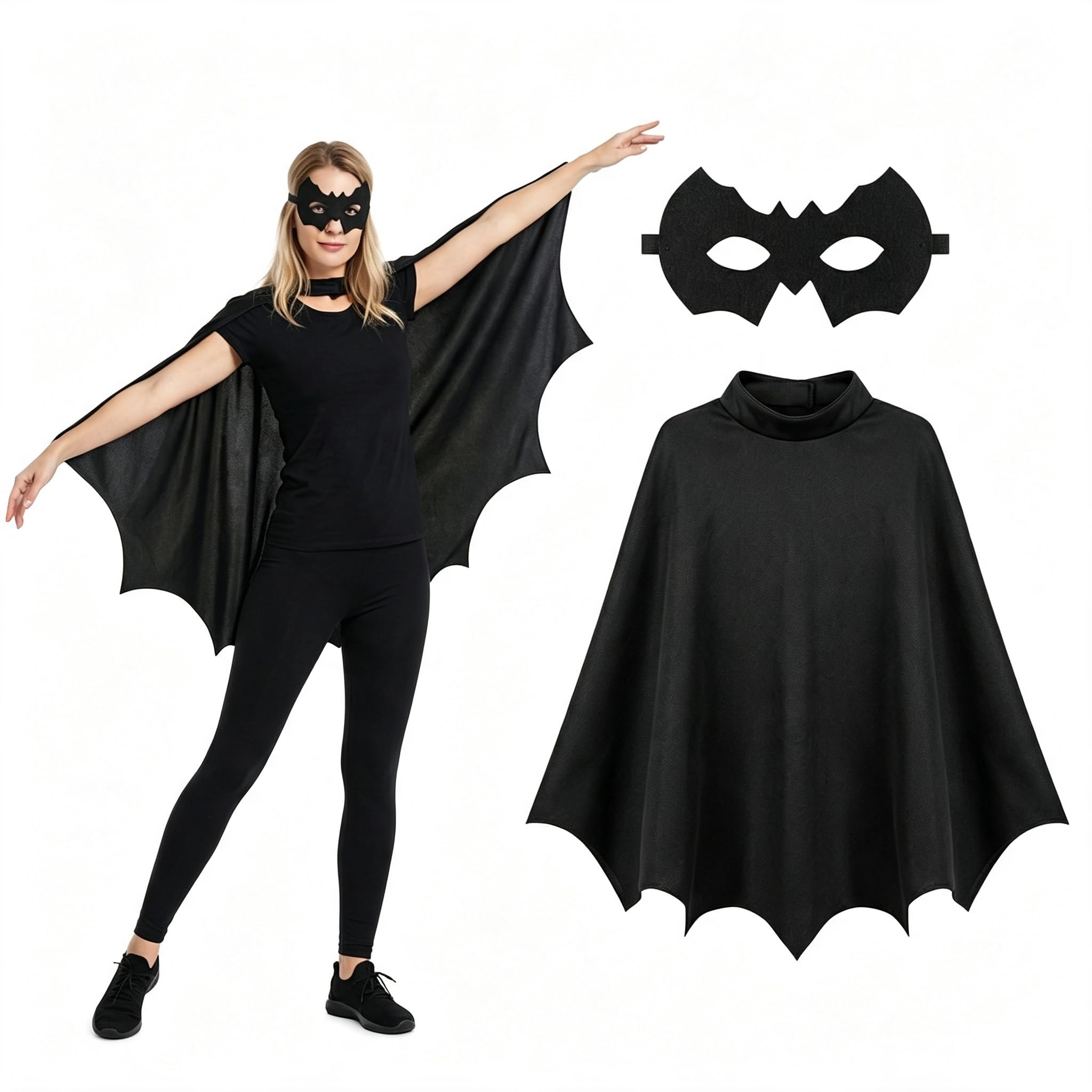 Ywikfag 2Pcs Bat Wings Costume Set, Black Cape and Mask, Halloween Dress Up