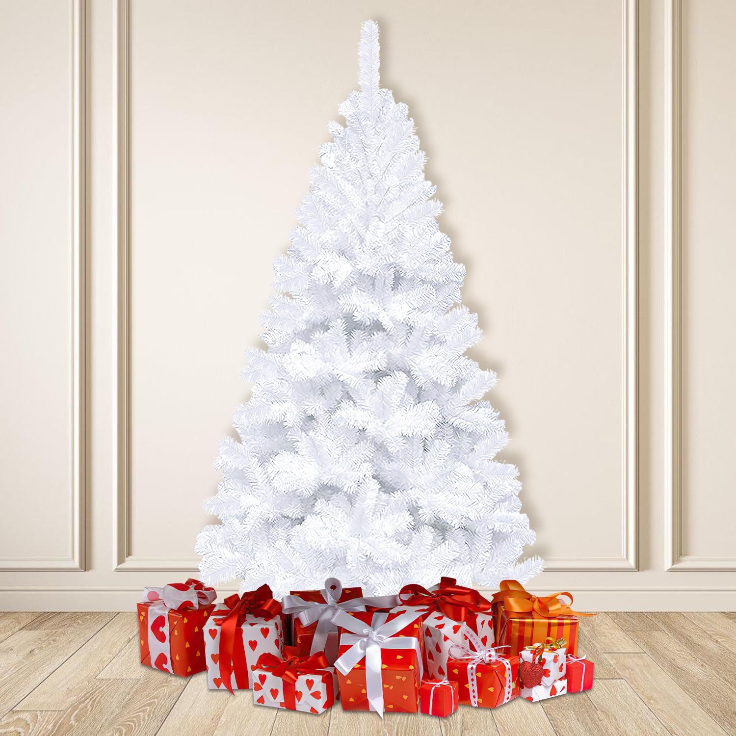 Sonnewelt 180 cm white artificial Christmas tree with metal stand