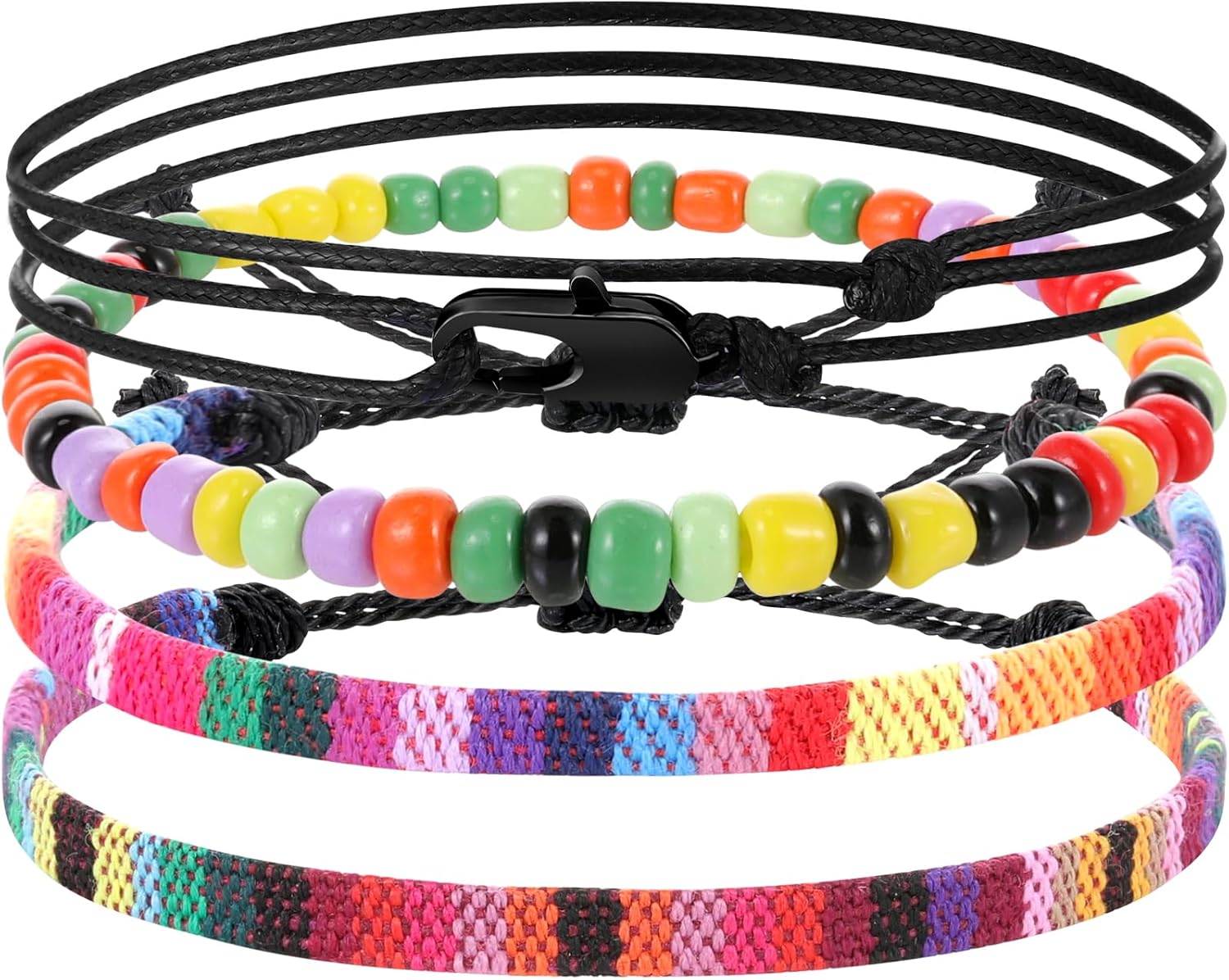Yinkin 4 Pcs Boho Surfer Bracelet Ankle Adjustable Beaded Anklets Unisex Handmade Braided Bracelet Waterproof Surfer Beach Bracelet Anklet Bracelet String Rope Jewelry for Women Men