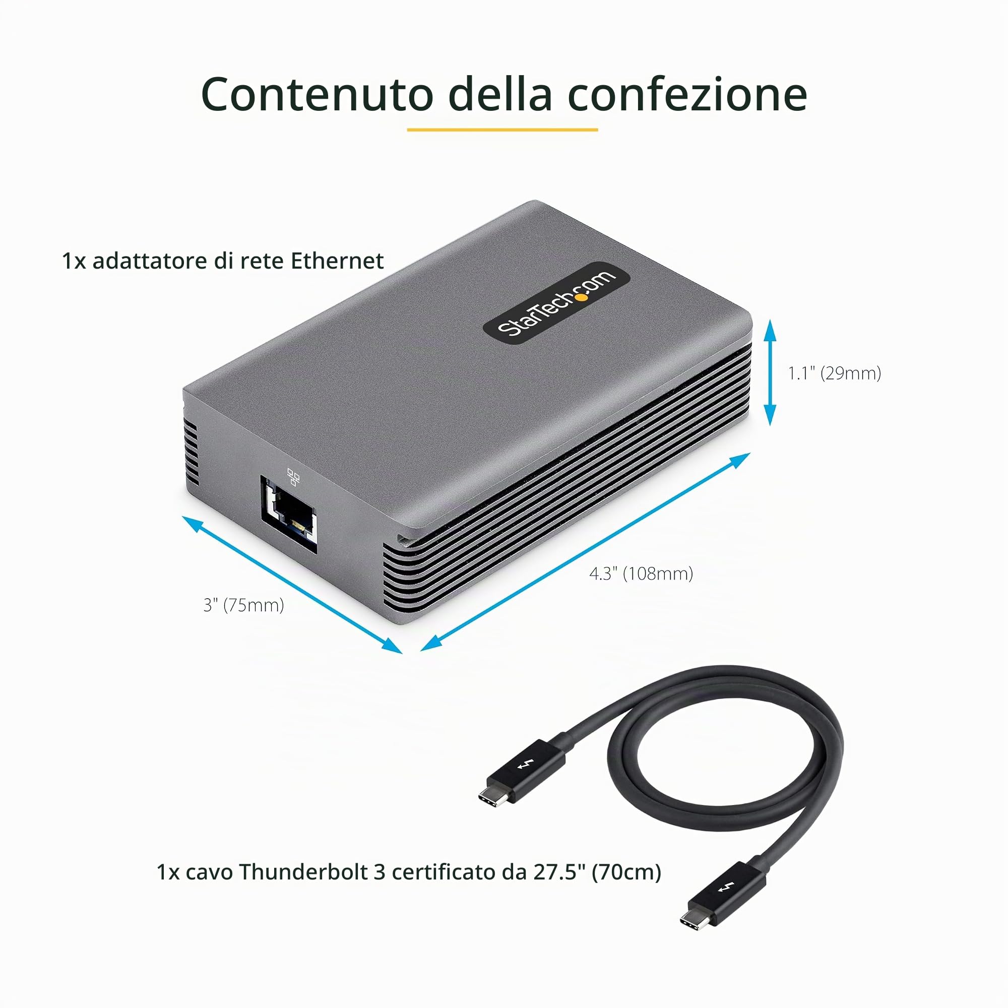 StarTech Adattatore Thunderbolt 3 a Ethernet 10GbE, Win/Mac (TB310G2) | Uscita RJ45, NIC 10GBASE-T/5-2,5GBASE-T, Adattatore di Rete LAN