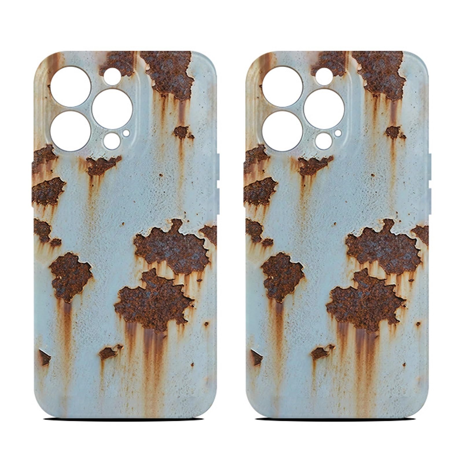 2PCS Rusty Glossy Phone Case,Rusty Metal Texture Glossy Pattern Cases for iPhone,Vintage Rust Look Phone Case,Unique and Niche Discarded Iron Sheet