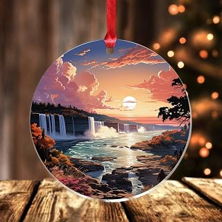 Merry Christmas 2023 Ornaments,Niagara Falls State Park Clear Acrylic Discs Christmas Ornament for Xmas Tree Holiday Keepsake Memorial New Year Party Decor Stocking Stuffer Tags