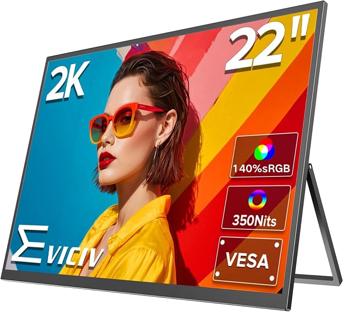 EVICIV 22" 2K QLED Portable Monitor, 350 Nits for Laptop/PC/Game Console