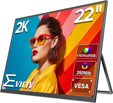 EVICIV 22" 2K QLED Portable Monitor, 350 Nits for Laptop/PC/Game Console
