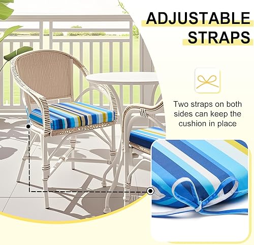 Miniatura 4 de downluxe - Juego de 4 cojines impermeables para sillas de exterior y muebles de patio, con correas, de espuma de alta densidad, para asiento al aire