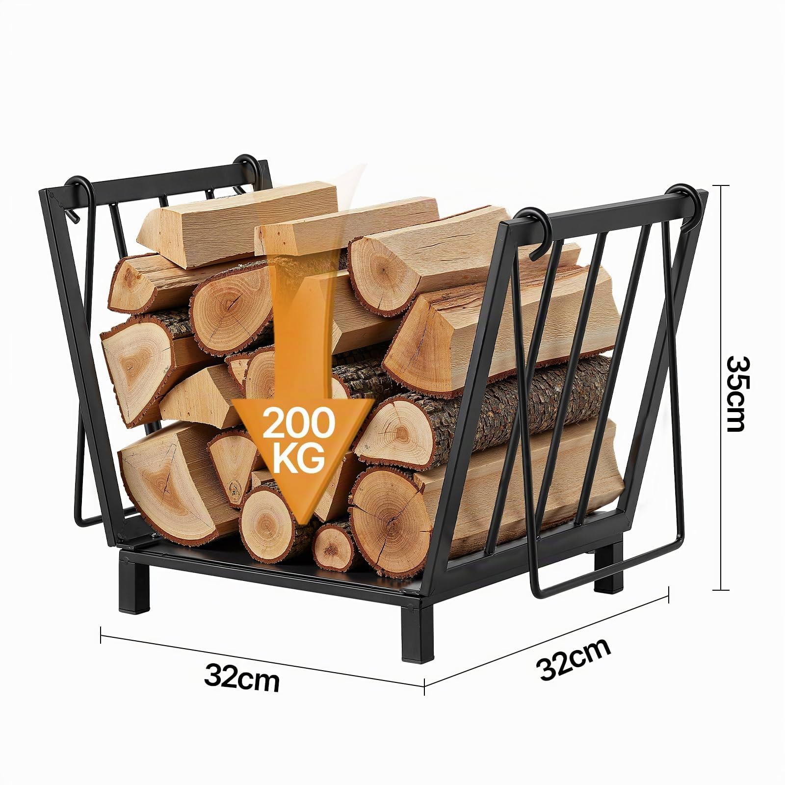 Amagabeli Firewood Racks Fireplace Log Holder 14,2 x 12,6 x 12,4 Zoll Holz Aufbewahrung Log Carrier mit Griffen aus Stahl, für drinnen und draußen, Feuerstelle, dekorativ, Zubehör