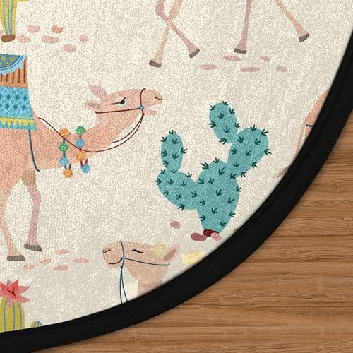 Miniatura 3 de Cartoon Camel Cactus Round Rug 5ft Circular Area Rug Washable Non-Slip Circle Rug for Living Room Bedroom Office Home Holiday Decor Carpet