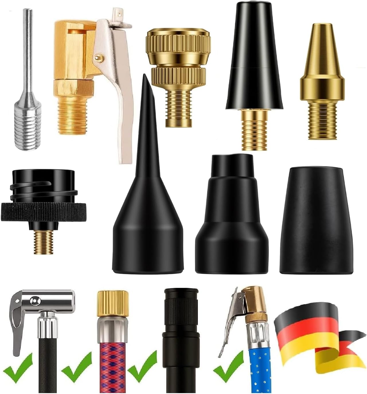 8 Piece Inflation Adapter Kit for Compressor Accessories Including Ball Needle and Bicycle Tyre Valve Adapter