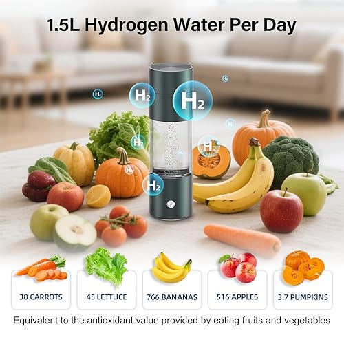 Miniatura 5 de Botella de agua de hidrógeno, generador de botellas de agua de hidrógeno 4000 ppb con tecnología SPEPEM ionizador de agua, dispensador de máquina de