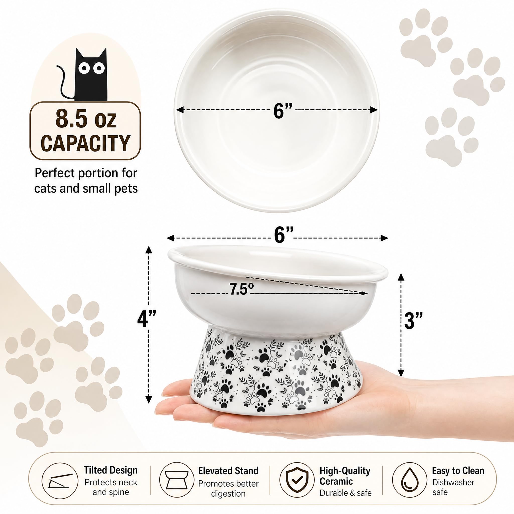Erhöhter Futternapf aus Keramik, 15,2 cm, extra breit, geneigt, erhöhter Futternapf für kleine Hunde, Anti-Erbrechen und schützt die Wirbelsäule des Haustiers, mikrowellen- und