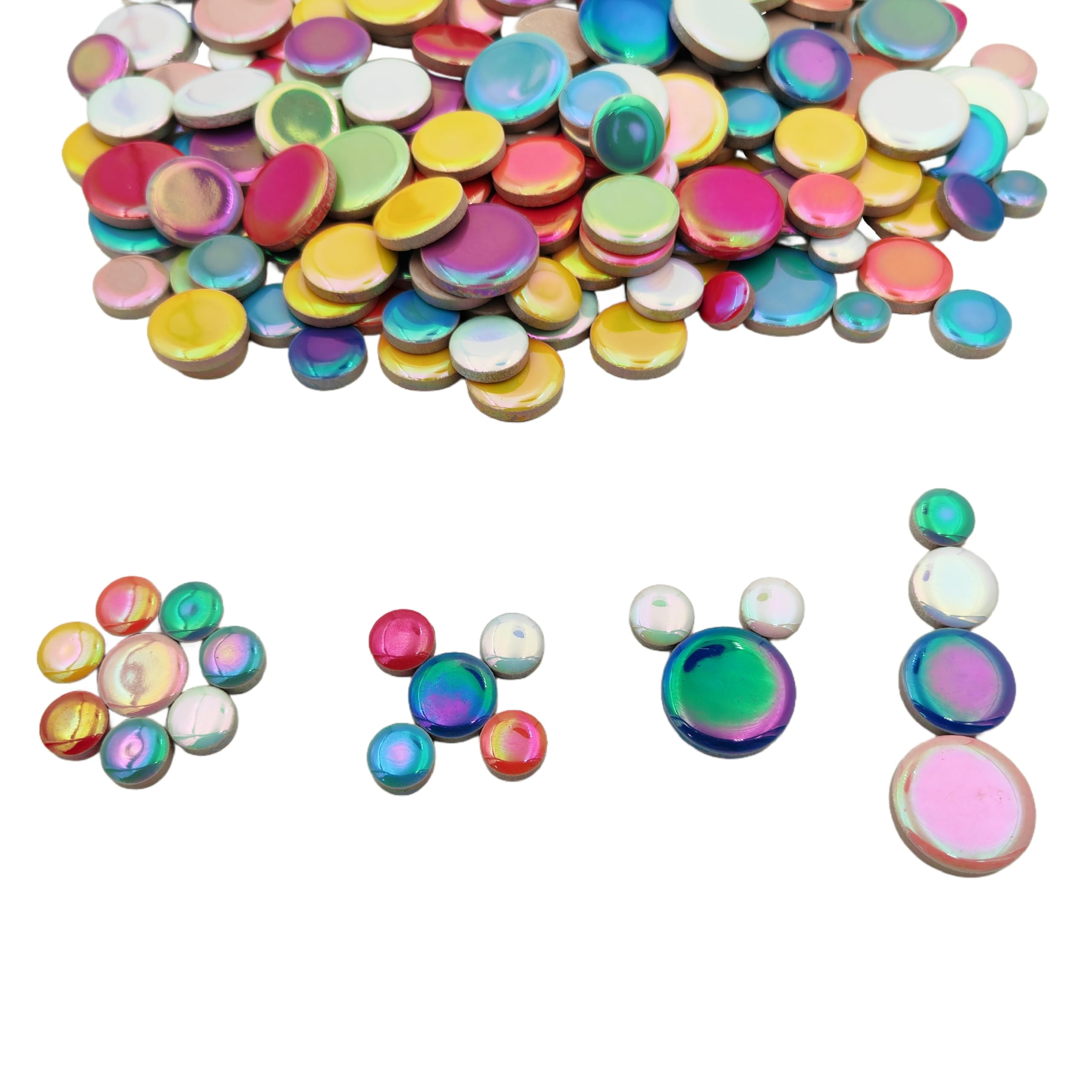 500g Iridescent Round Ceramic Mosaic Tiles,Mixed 4 Size Circle Mosaic Pieces for Flowerpots, Vases, Cups, Garden and Home Decor DIY Making Supplies (Mix Color)