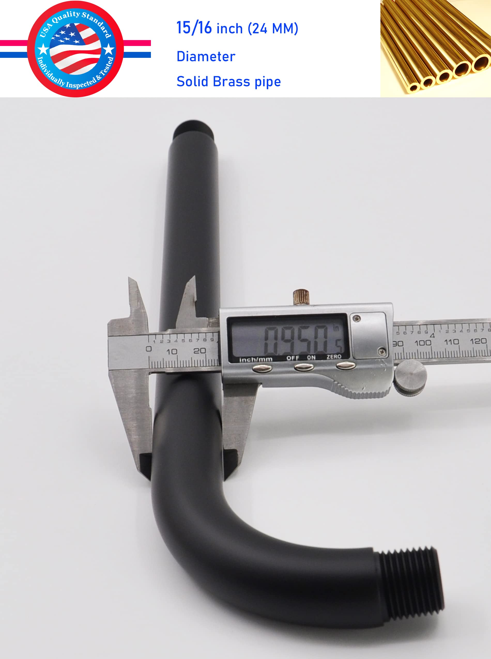 Ramię prysznicowe i kołnierz O-ring, 30 cm, solidny mosiądz, okrągły, czarny matowy, oba stożkowe gwinty 1/2 NPT, wygięte ramię prysznicowe, uchwyt ścienny przedłużacz głowicy prysznicowej, ramię głowicy prysznicowej, ramię głowicy deszczownicy