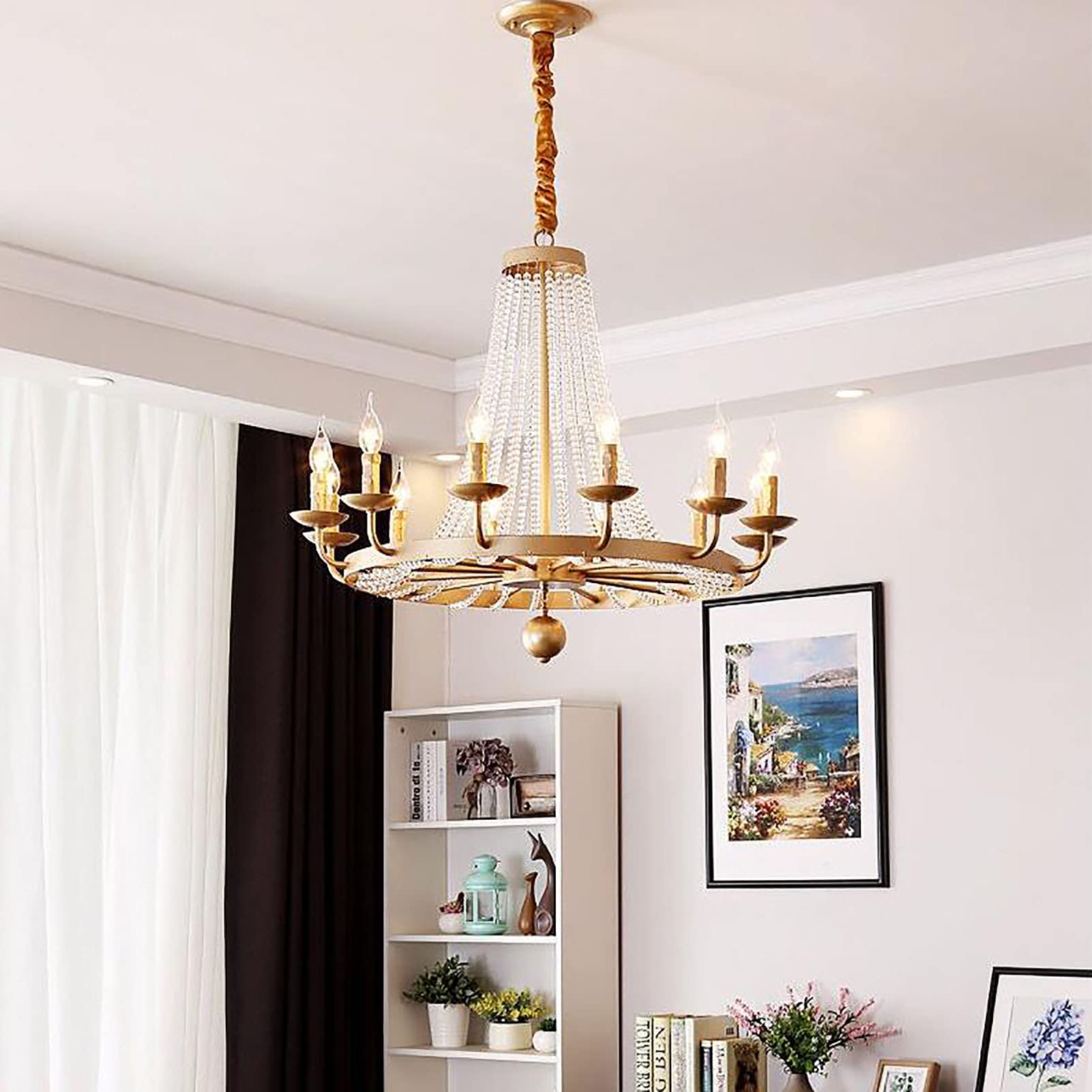 Américain Pays Bougie Lampe De Cristal,Pour Salon Salle à Manger Chambre Étude,Rétro Créatif Pastorale Éclairage,Chandelier De Salon,E14 Européen Rétro Lustre En Cristal-Golden. 100 * 58cm