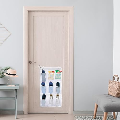 Miniatura 5 de Paquete de 2 zapateros para colgar en la pared de 18 bolsillos para armario, RV, almacenamiento de zapatos con 8 ganchos sobre la puerta,