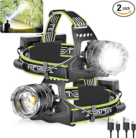 Aikertec Rechargeable Headlamp 2 Pack, Super Bright Headlamp for Adults, Motion Sensor Hands-Free, IPX7 Waterproof, Adjustable Zoom & Red Light, 8 Modes for Camping, Hiking, Running, Fishing