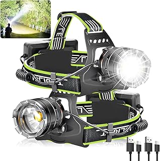 Aikertec Rechargeable Headlamp 2 Pack, Super Bright Headlamp for Adults, Motion Sensor Hands-Free, IPX7 Waterproof, Adjustable Zoom & Red Light, 8 Modes for Camping, Hiking, Running, Fishing
