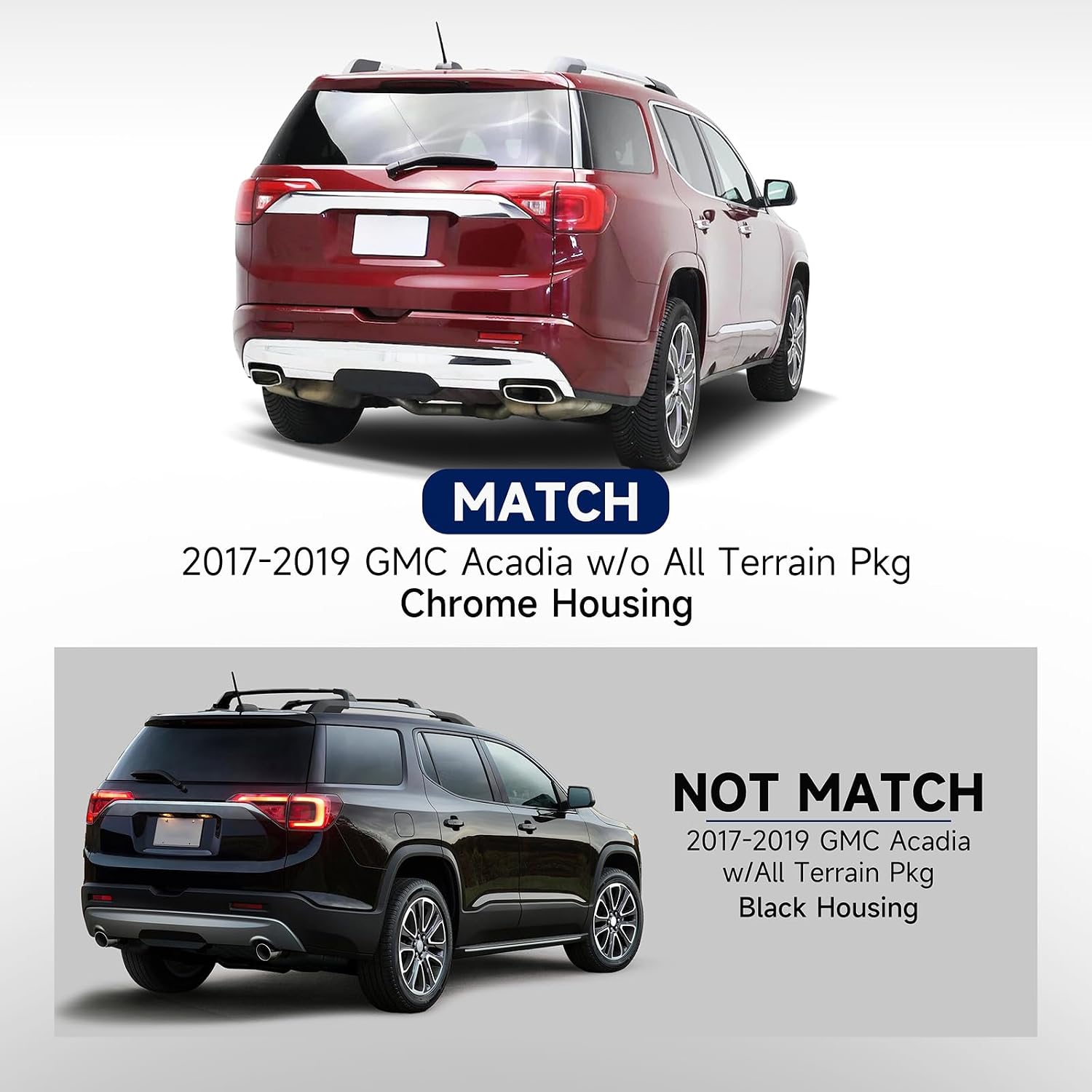 Tail Light Assembly Compatible with 2017 2018 2019 GMC Acadia Denali SL SLE SLT W/O All Terrain Pkg, Chrome Housing LED Taillights Right Passenger Side Replace OEM GM2805126 84709442