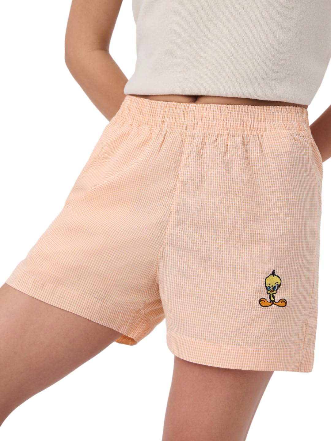 the souled store Looney Tunes: Tweety Women Elastic Waistband Light Orange Embroidered Polyester Cotton Blend Regular Fit Everyday Casual Lounge Shorts Lightweight All-Season Wear-picture-56