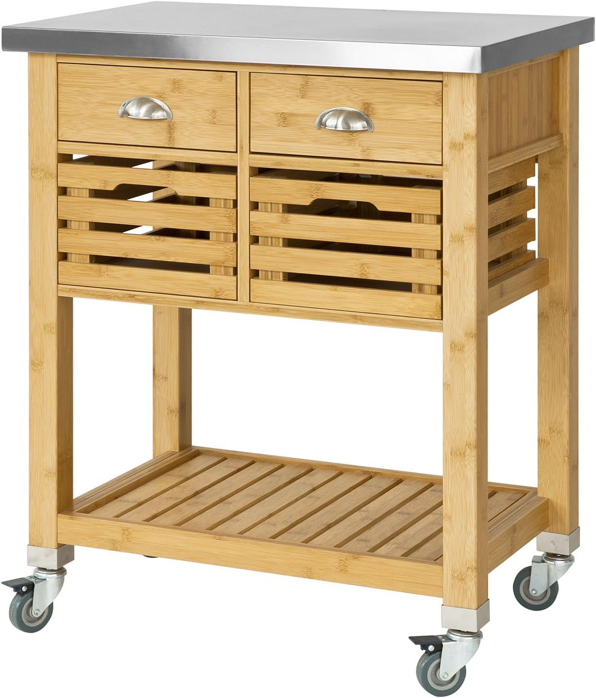 SoBuy® FKW40N, Bamboo Kitchen Serving Trolley Storage Trolley Cart