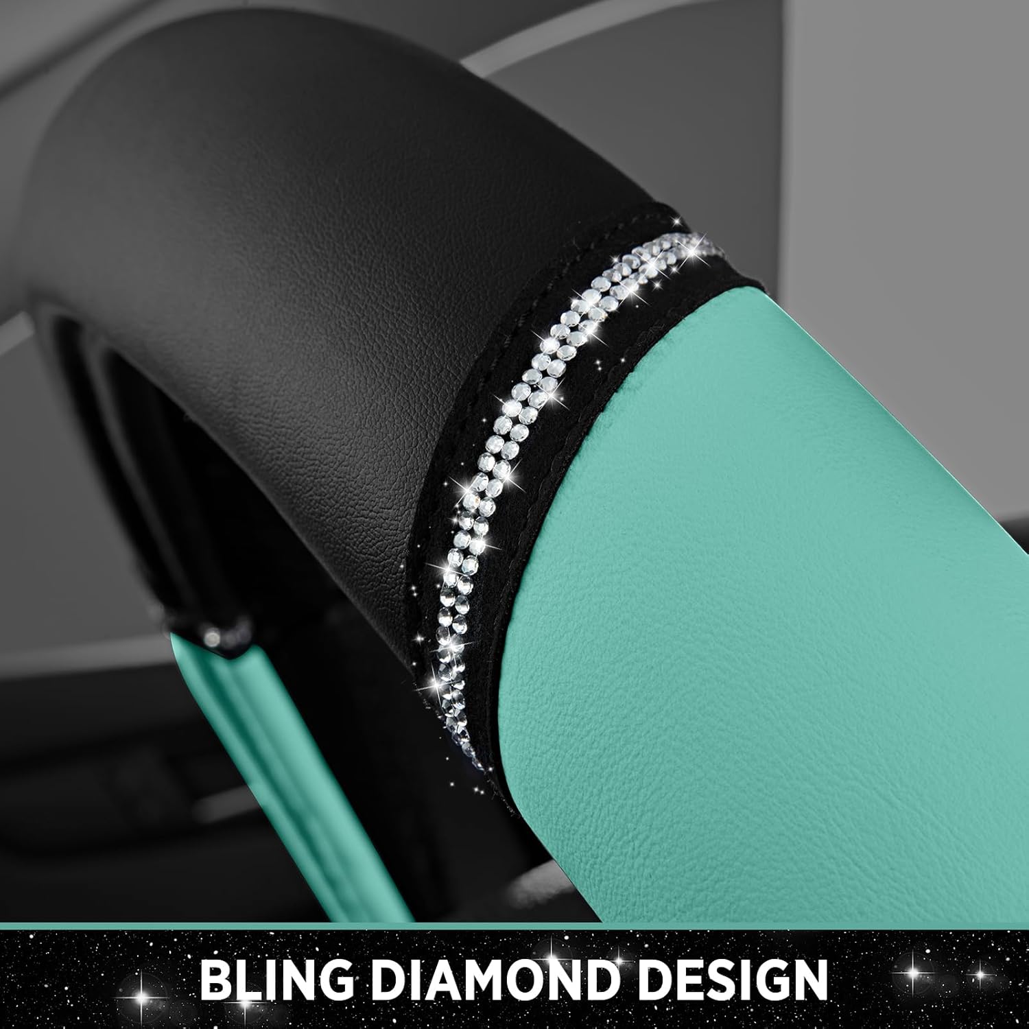 Road Comforts Leather Steering Wheel Cover - Made with PVC Leather - Anti-Slip, Universal Fit 14 1/2 inches to 15 inches - Mint - Image 5