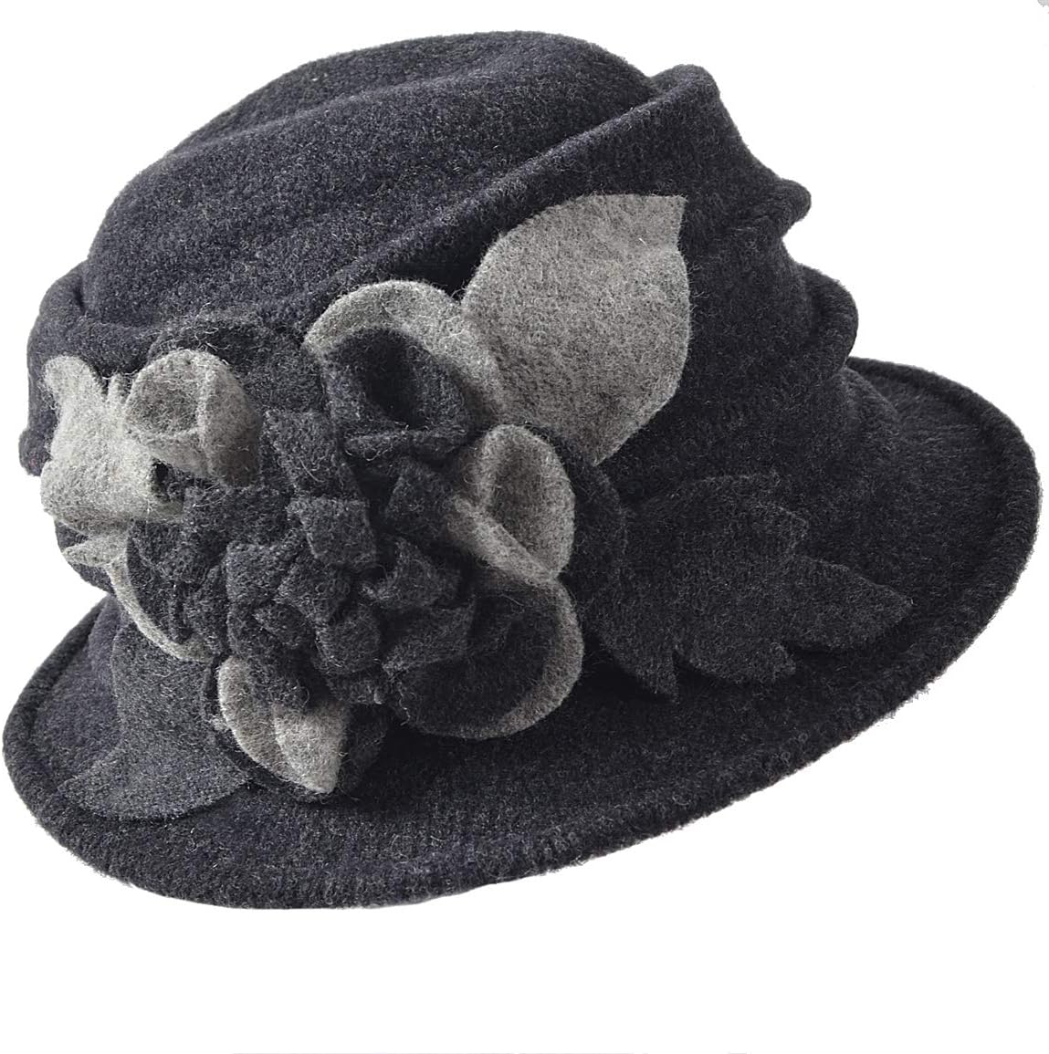 Vintage Women Floral Wool Dress Cloche Winter Hat 1920s - Image 3