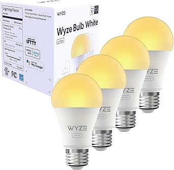 WYZE Bulb White, 800 Lumen, 90+CRI WiFi Tunable-White A19 Smart Light Bulb, Compatible with Alexa and Google Assistant, Four-Pack asin的图片