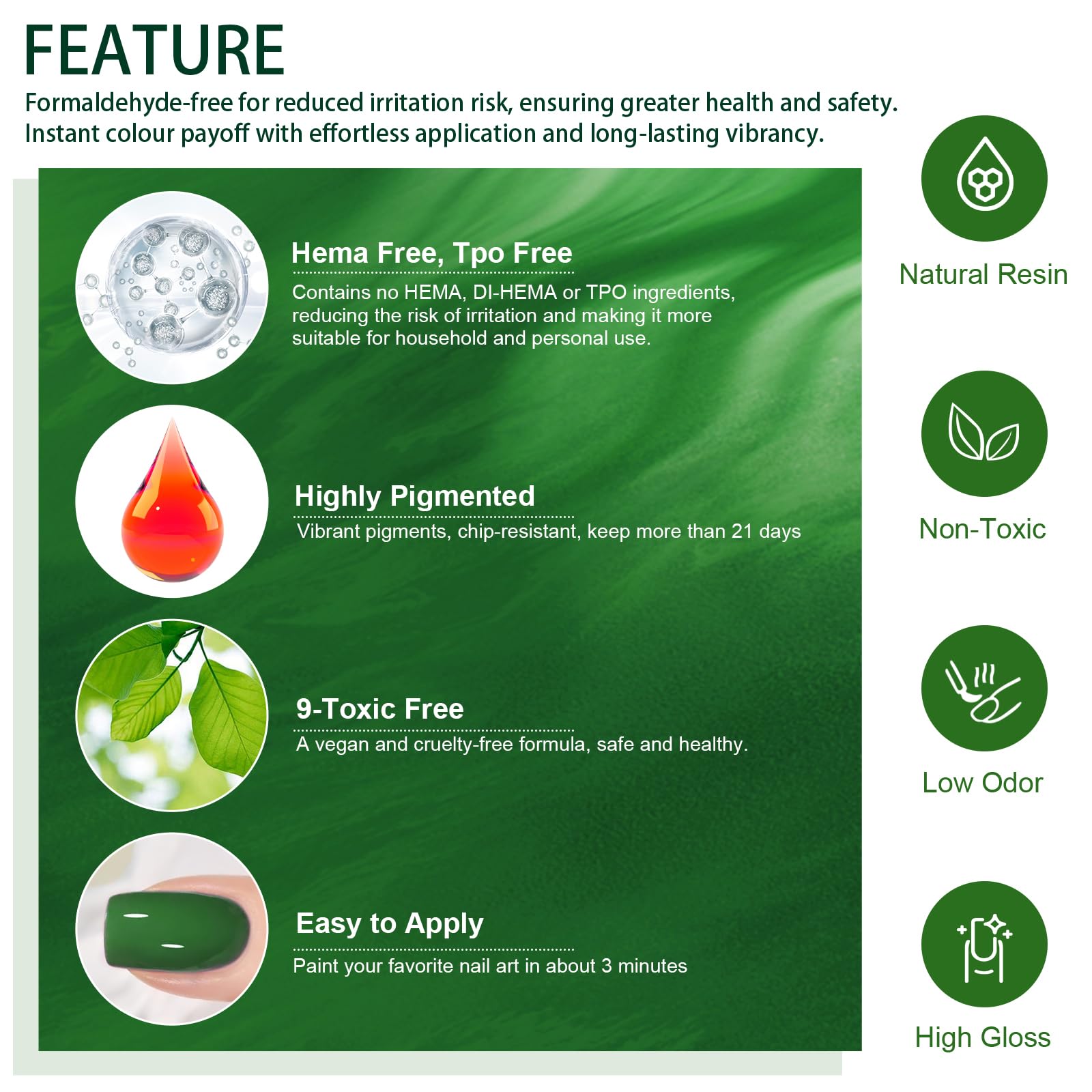 INPING Lakier do paznokci UV, HEMA-FREE TPO-Free, 6 kolorów, ciemnozielony, oliwkowo-zielony, delikatny zielony lakier żelowy do paznokci, Soak-Off UV/LED, lakier żelowy do stylizacji paznokci, na