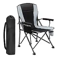 Oversized Folding Camping Chair for Adults, Supports 450 LBS Camping Chairs, Heavy Duty Camping Chair with Side Pockets, Foldable Outdoor Chair for Camping, Beach, Fishing, Hiking, Black-Gray