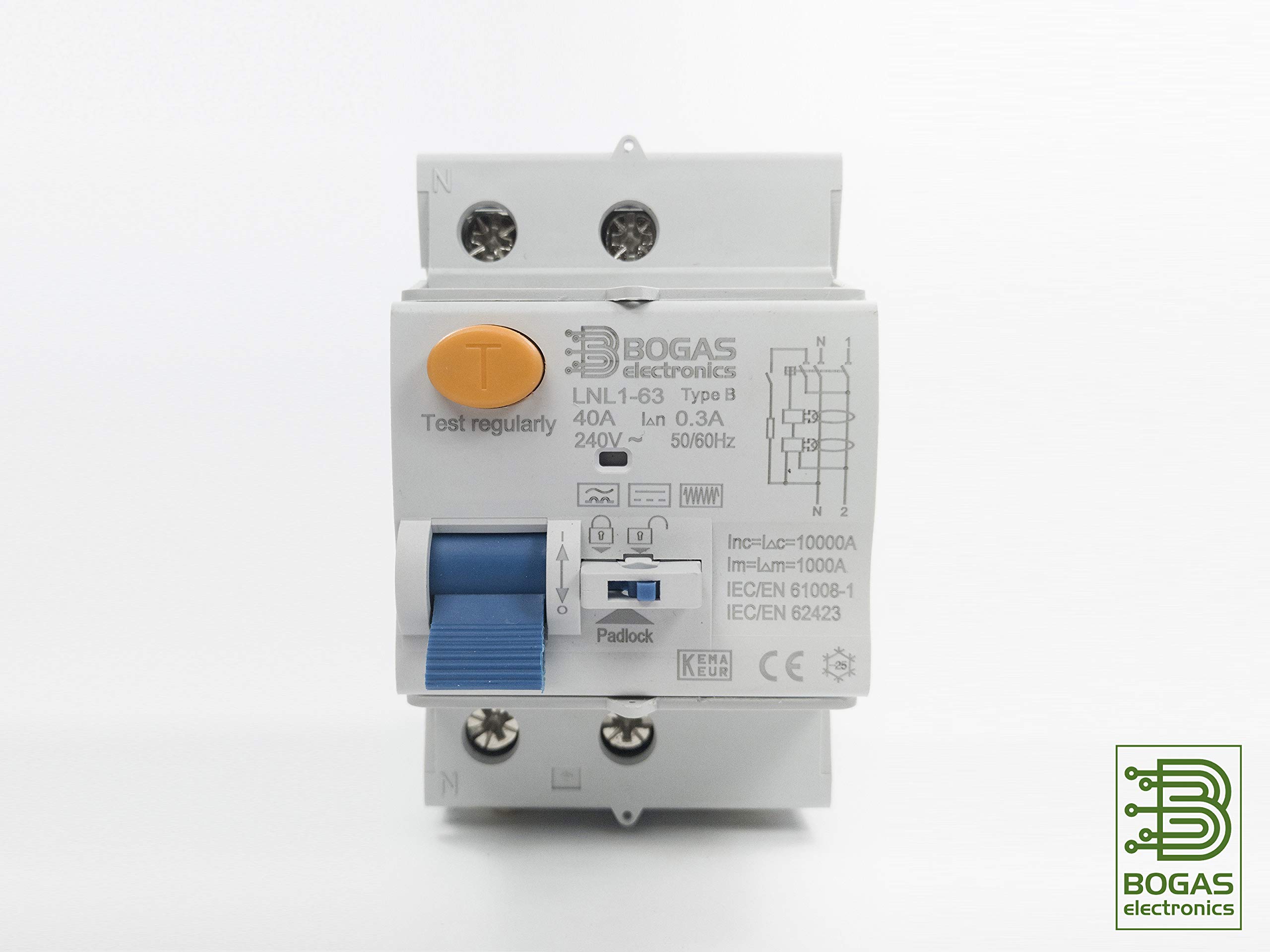 Interruptor Diferencial 40A de Clase/Type B, 2P (P+N), 300mA y 10kA