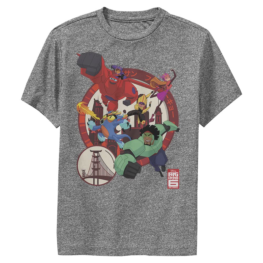 Disney Boy's Big Hero 6 Series Circle Team Short Sleeve Tee Shirt, Charcoal Heather, X-Large