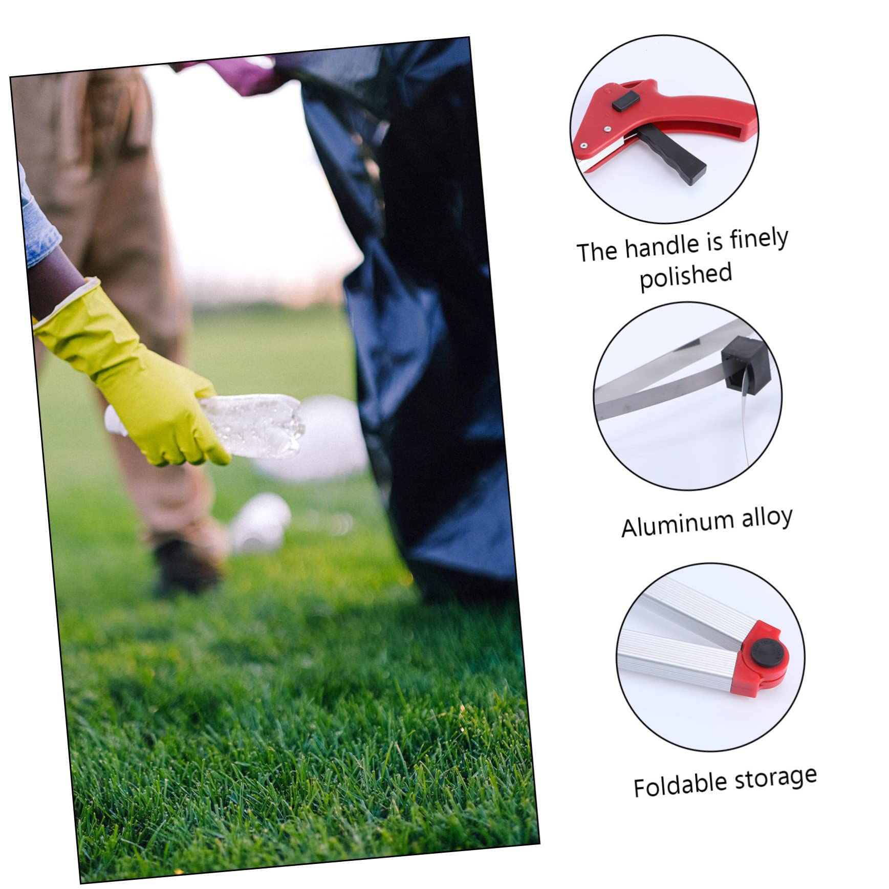 Toddmomy 2 Pièces Pince Ramasse Déchets Multifonctionnelle Aluminium Pliable avec Poignée Rouge Outil Pratique pour Collecte Débris de Jardin