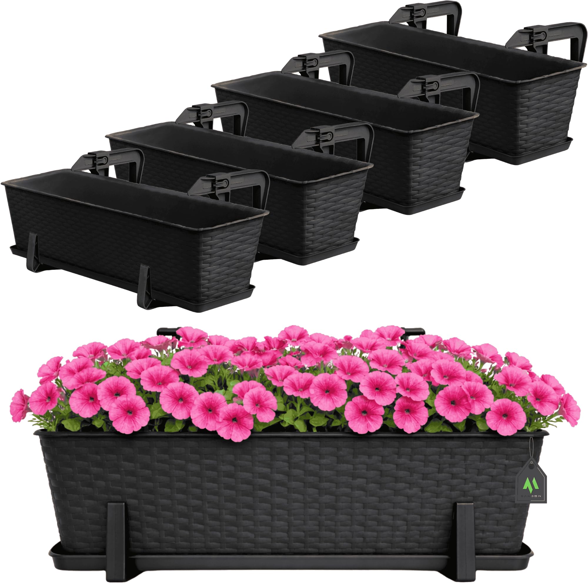 OMAGO® Fioriere da balcone 60 cm, set di 4 vasi antracite, contenitori per fiori in plastica, resistenti alle intemperie, per giardino, terrazza e balcone