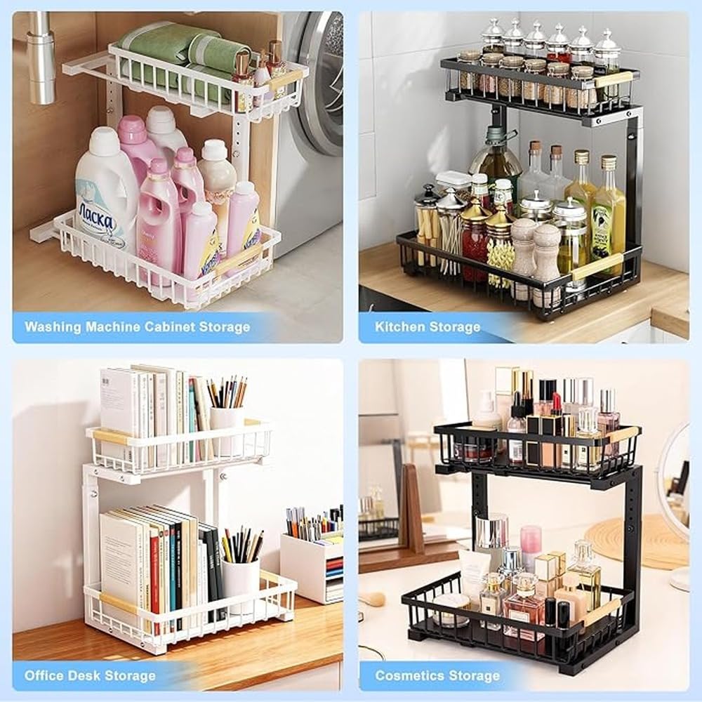 Organizzatore sottolavello extra largo,2 pezzi neri