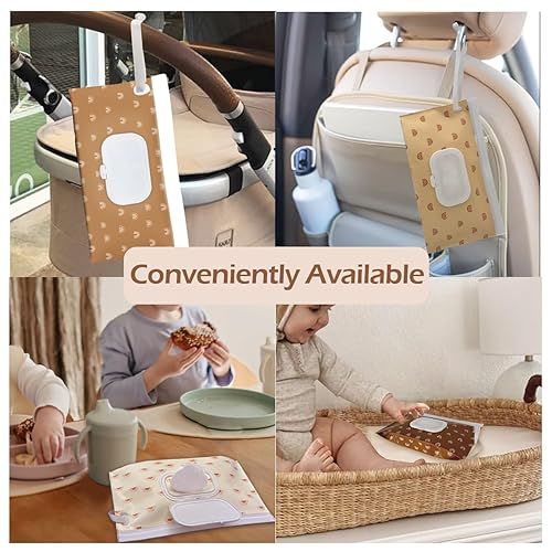 Miniatura 4 de Soporte para toallitas para bebés, dispensador de toallitas, paquete de 3 recipientes portátiles recargables para toallitas limpias, funda
