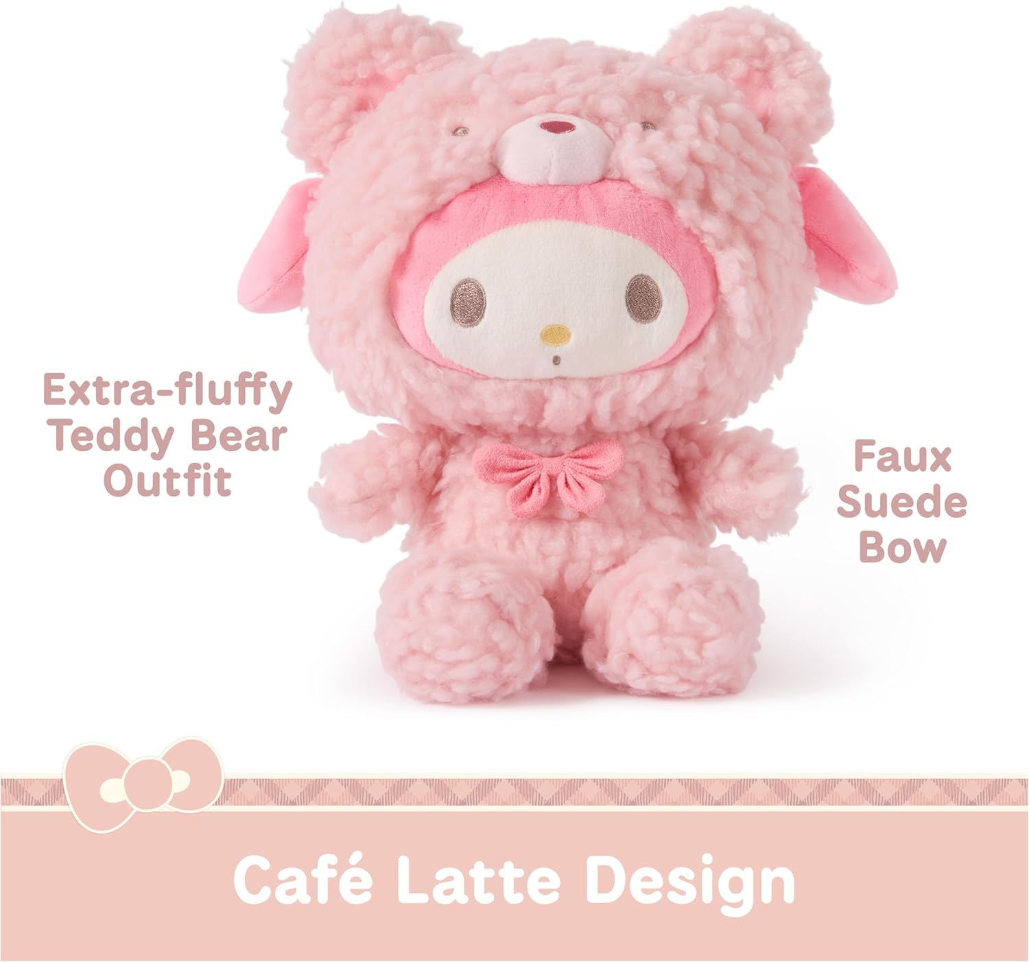 GUND Sanrio Official Hello Kitty and Friends My Melody Café Latte Teddy Bear Plush, Collectible Plush Toy, Stuffed Animal for Ages 1 and Up, Pink, 10”