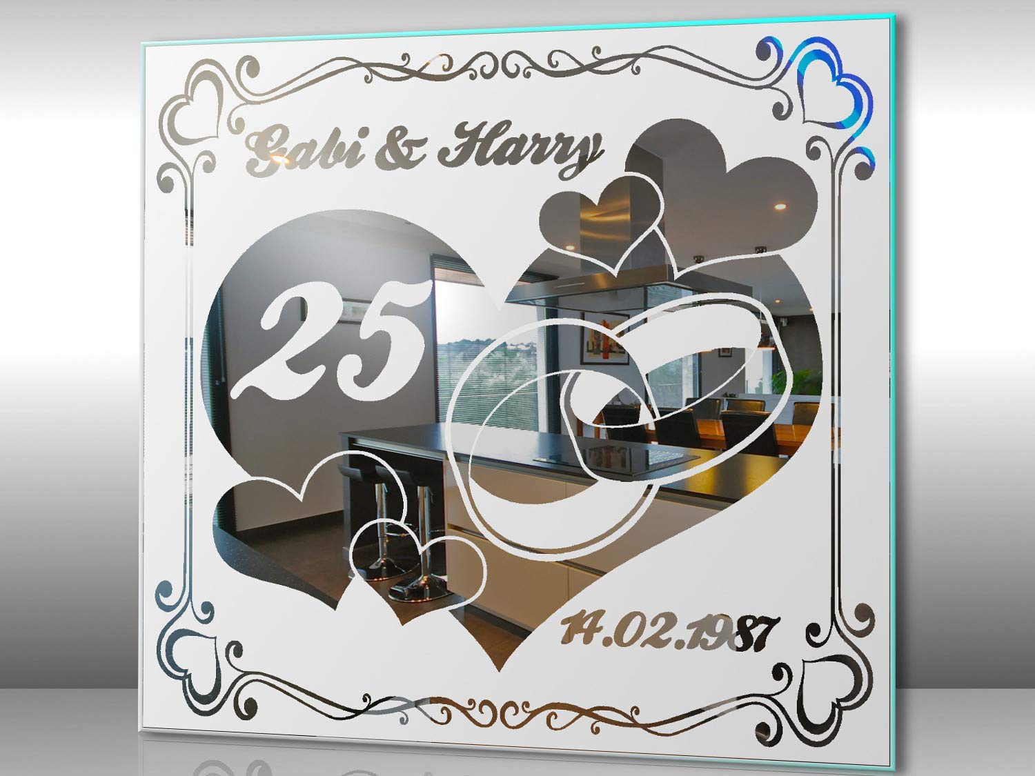 Spiegel mit Gravur zur Silbernen Hochzeit 1 ★ Wandbild ★ Hochzeitstag ★ Ehe ★ Hochzeitsgeschenk ★ 25 Jahre ★ personalisiert