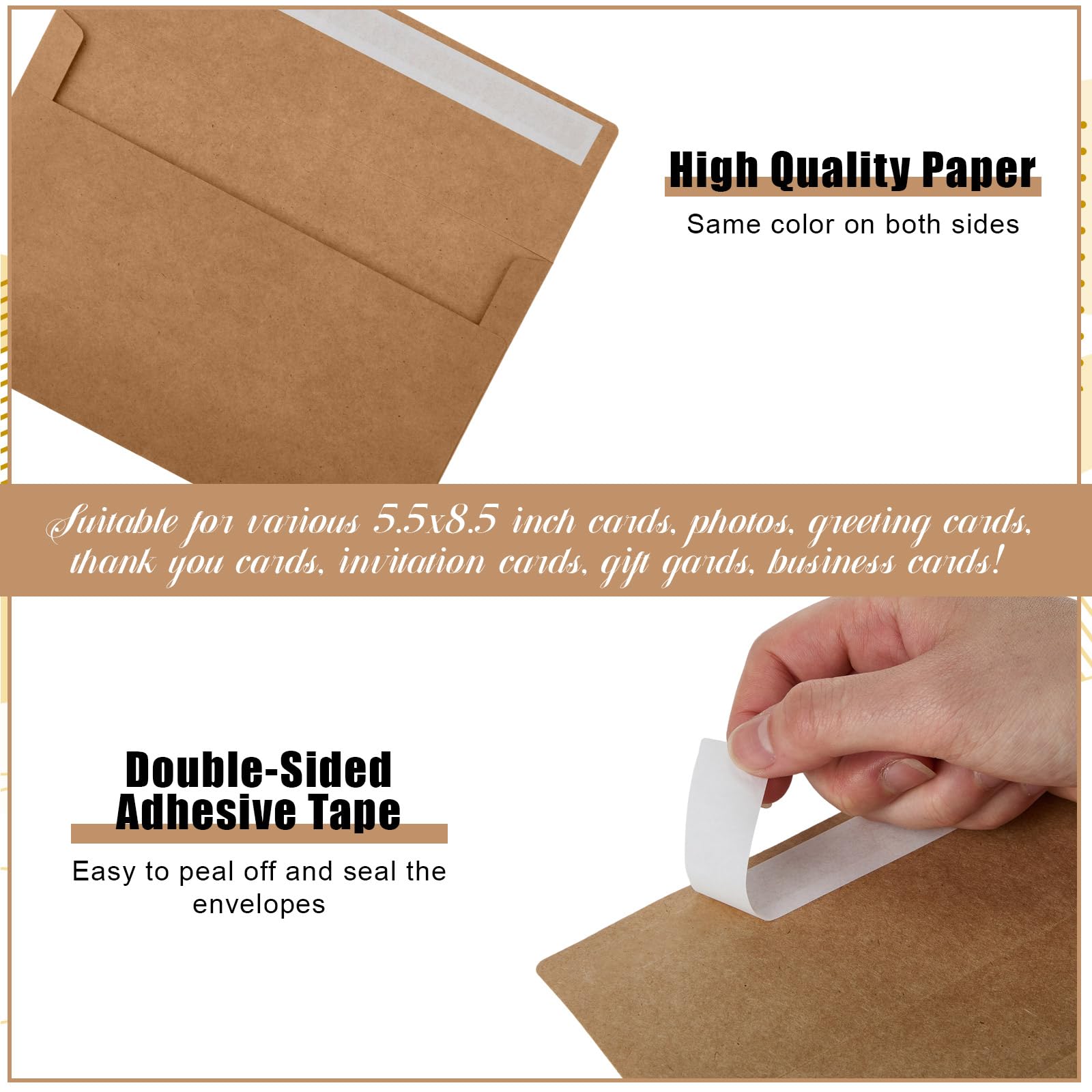 SATINIOR 300 sobres de invitación de papel kraft A9 para tarjetas de 5.5 x 8.5 pulgadas, solapa en V con cierre autoadhesivo para cartas, fotos, tarjetas, bodas, baby shower, 5.75 x 8.75 pulgadas