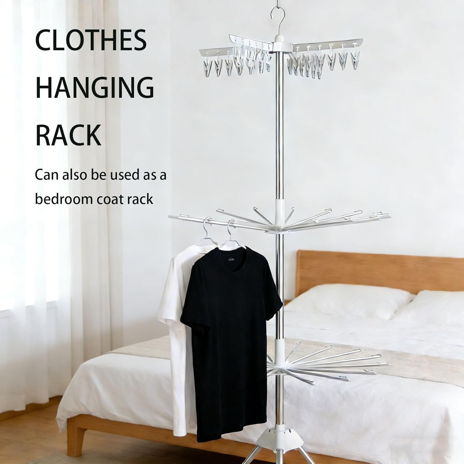 Compact Two Layer Collapsing Drying Rack Rustless Presentation Multiple Hook Plan for Efficient Laundry Storage Space Saving Drying Rack