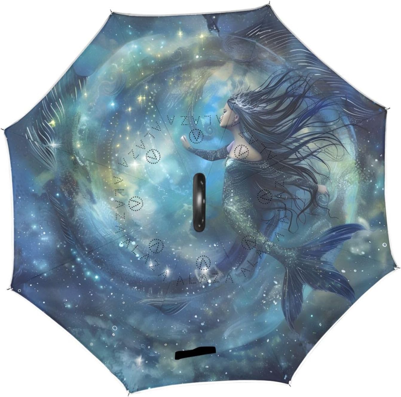 Mermaid Nebula Inverted Umbrellas for Rain Windproof Reverse Upside Down Golf Umbrella with C-shape Handle for Men Women