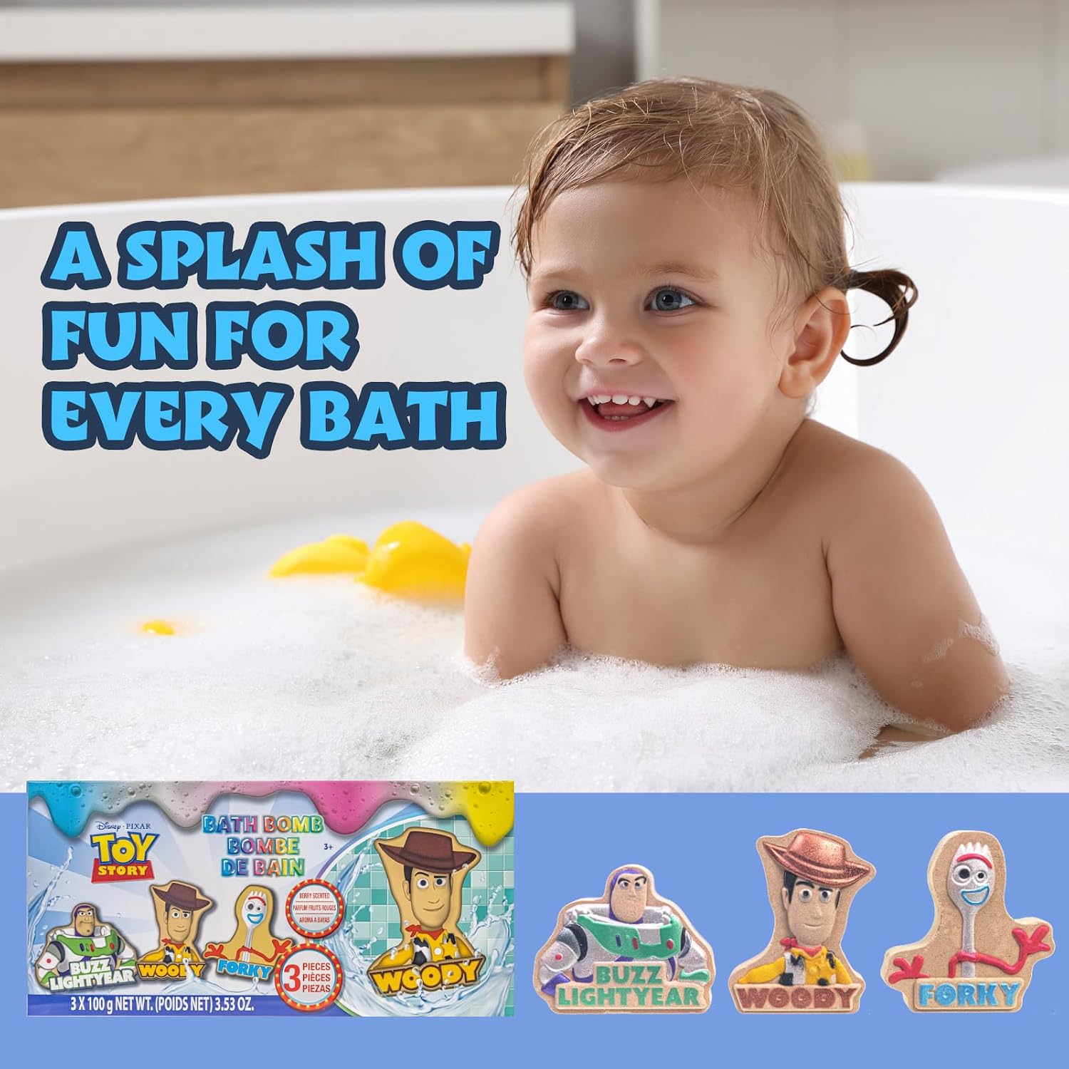 Toy Story Bath Bomb Set, 3-Piece Character Shaped, Berry Scented