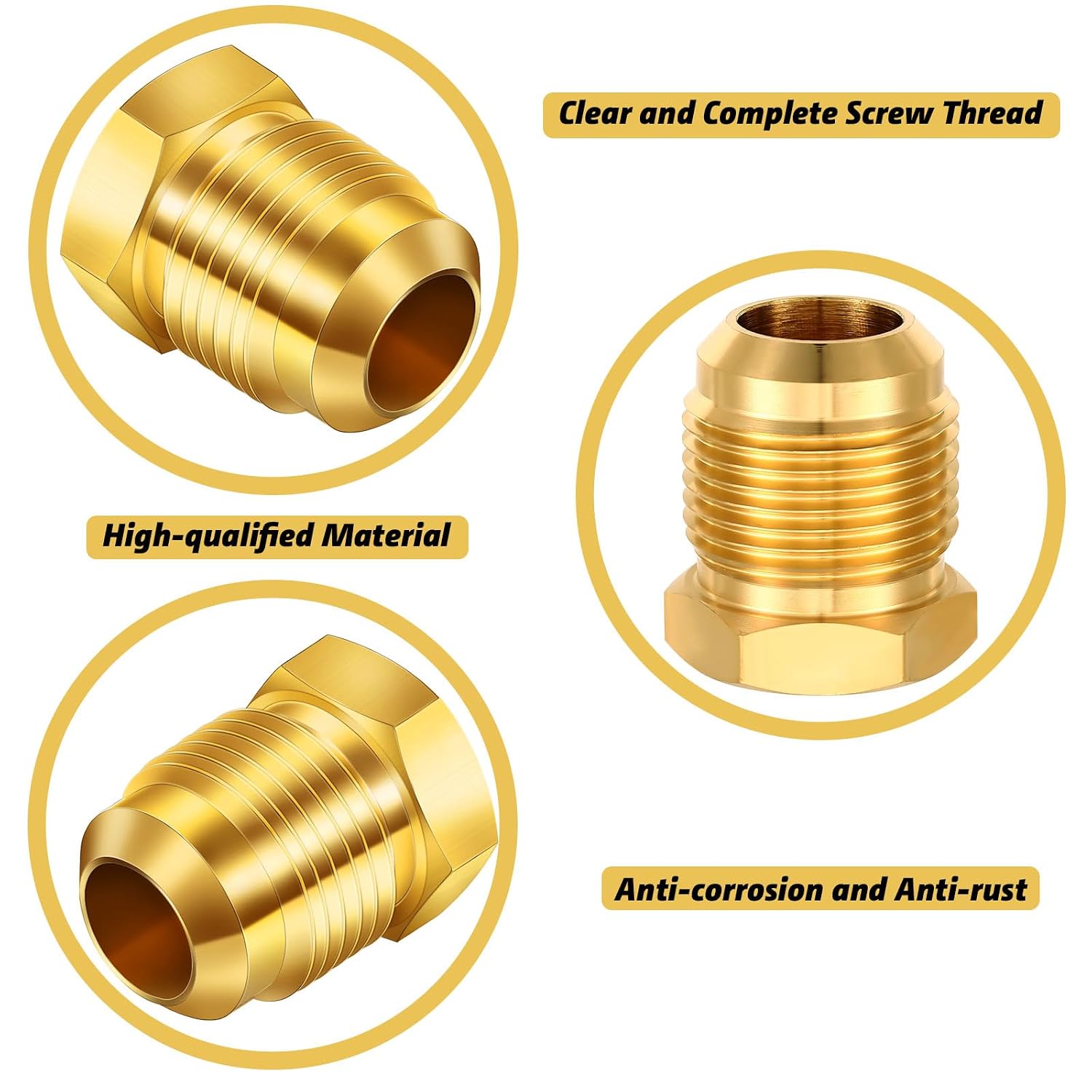 6 Pcs Brass Flare Plug 6 Sizes Set 1/4 5/16 3/8 1/2 5/8 3/4 Tube Od Sae 45 Degree Flare Tube Fitting Seal Plugs Brass Fitting Assortment