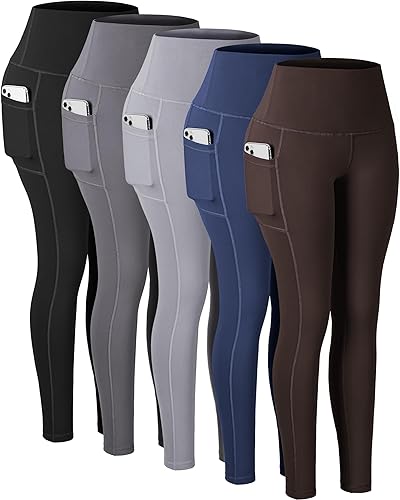 Miniatura 33 de CHRLEISURE - Calzas con bolsillos para mujeres, pantalones de yoga de cintura alta con control de abdomen para entrenamiento Paquete de 5