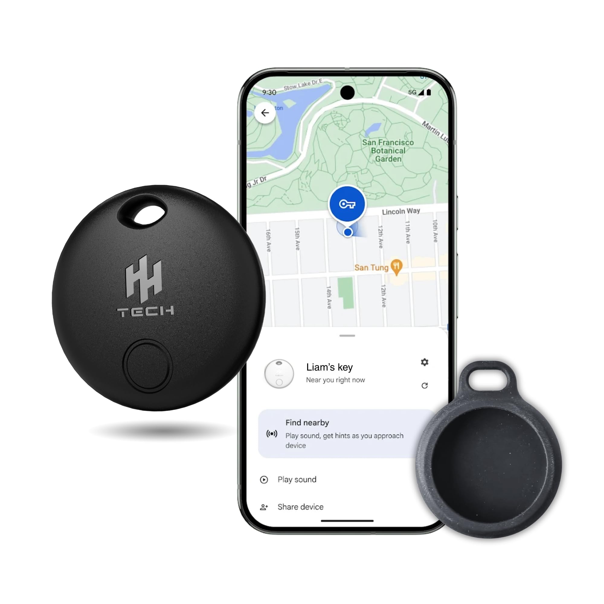 HH-Tech Bluetooth Smart Tag (1 Tag +1 Protector) For Android Devices Compatible with Google Find My, Air Tracker Tag, Item Finder, Easily Track Your Wallet, Bag, Suitcase, and More (Android ONLY)