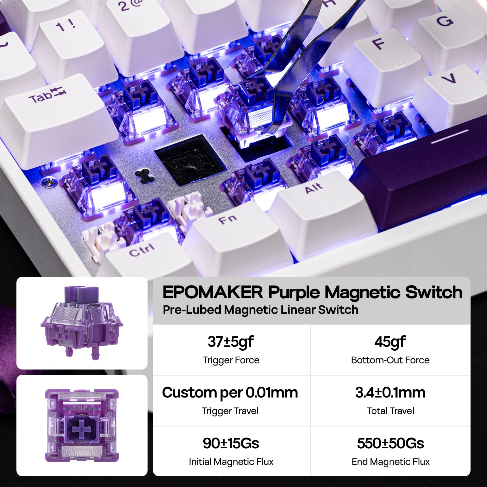 EPOMAKER HE30 jednoręczna klawiatura z efektem Halla, odpytywanie 8K i 0,125 ms, SOCD i klawisz zatrzaskowy, regulowany spust, nasadka klawiszy PBT, RGB, oprogramowanie niestandardowe, przewodowa