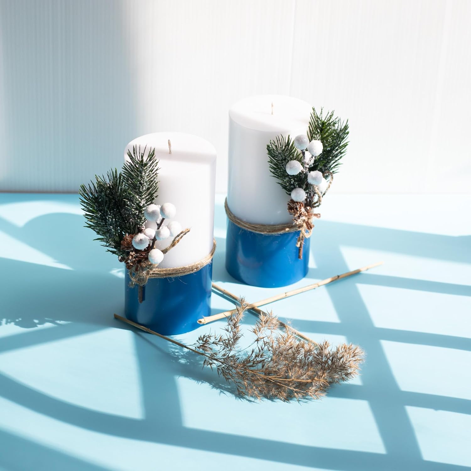 Christmas Red Green White Candles 3x6 Set of 2 Unscented Scented 60 Hour - 20 oz Each - Xmas New Year Decoration - Custom Order Available with Any Scent Color - Handmade in The USA